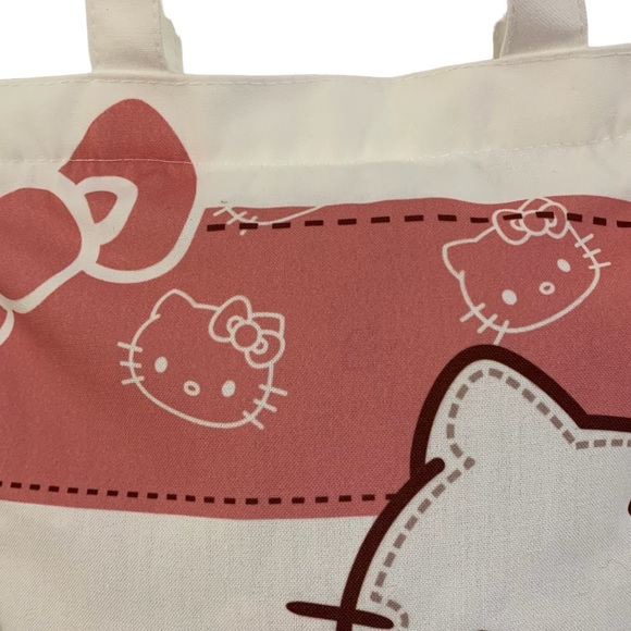 NEW Hello Kitty Canvas Zipper Top Tote Shoulder Bag Mauve Ivory Brown - Picture 6 of 10
